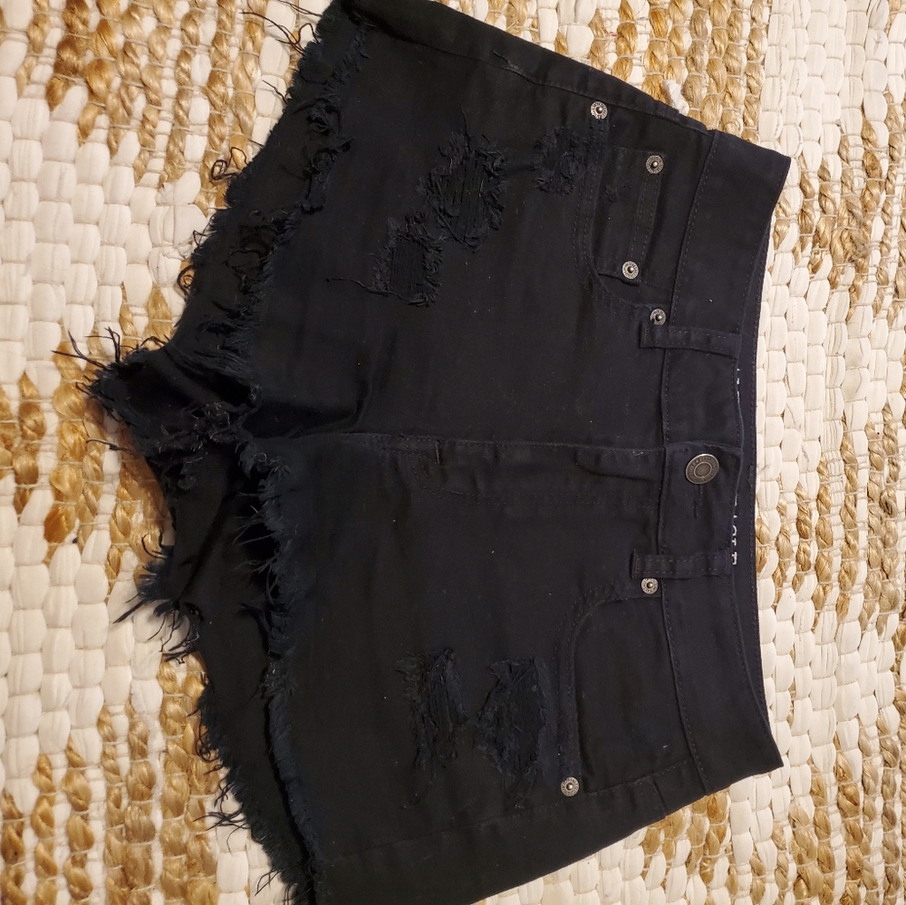 High waisted distressed jean shorts